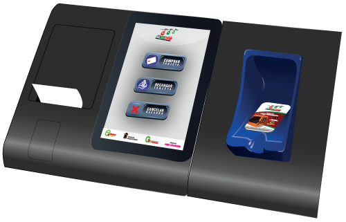 sistema pos terminal punto de venta táctil para recarga de tarjetas de proximidad en transporte publico masivo