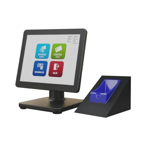 Taquilla manual con operador para venta de tarjetas sin contacto y recarga de saldo, punto de atención personalizado para la gestión de pasajes de transporte