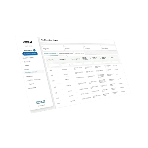 Dashboard del Sistema Central AIMS para el monitoreo en tiempo real de aperturas controladas y estado de seguridad de cajeros automáticos y kioscos de autoservicio