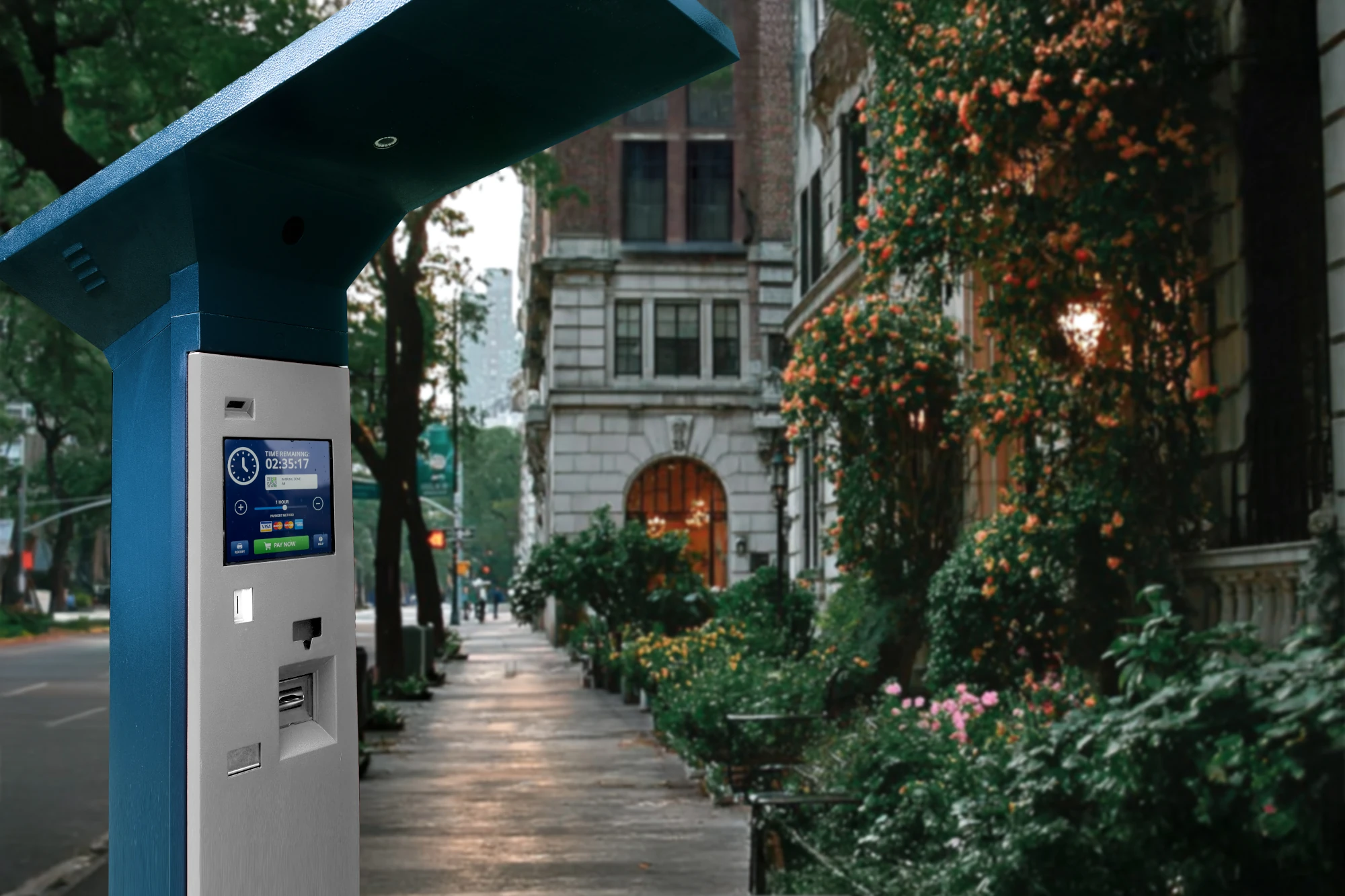 Parquímetro robusto de columna para instalación en la calle, terminal de pago segura y resistente al vandalismo