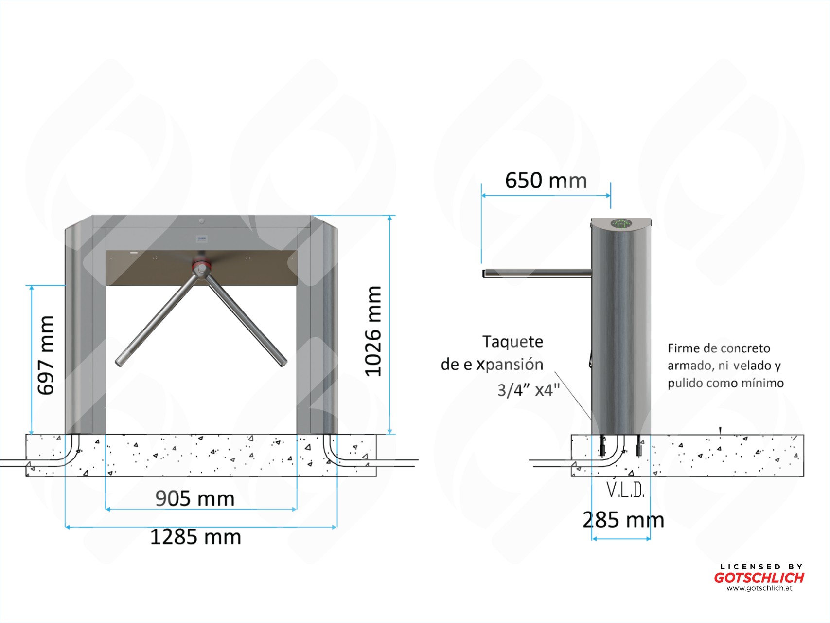 Torniquete de acceso con sistema antipánico: acero inoxidable duradero y guía de acceso visual LED